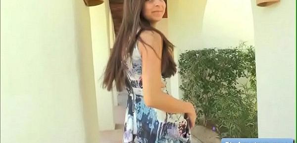  Watch this hot teen amateur Nina revealing her natural big boobs while wearing a very sex summer dress
